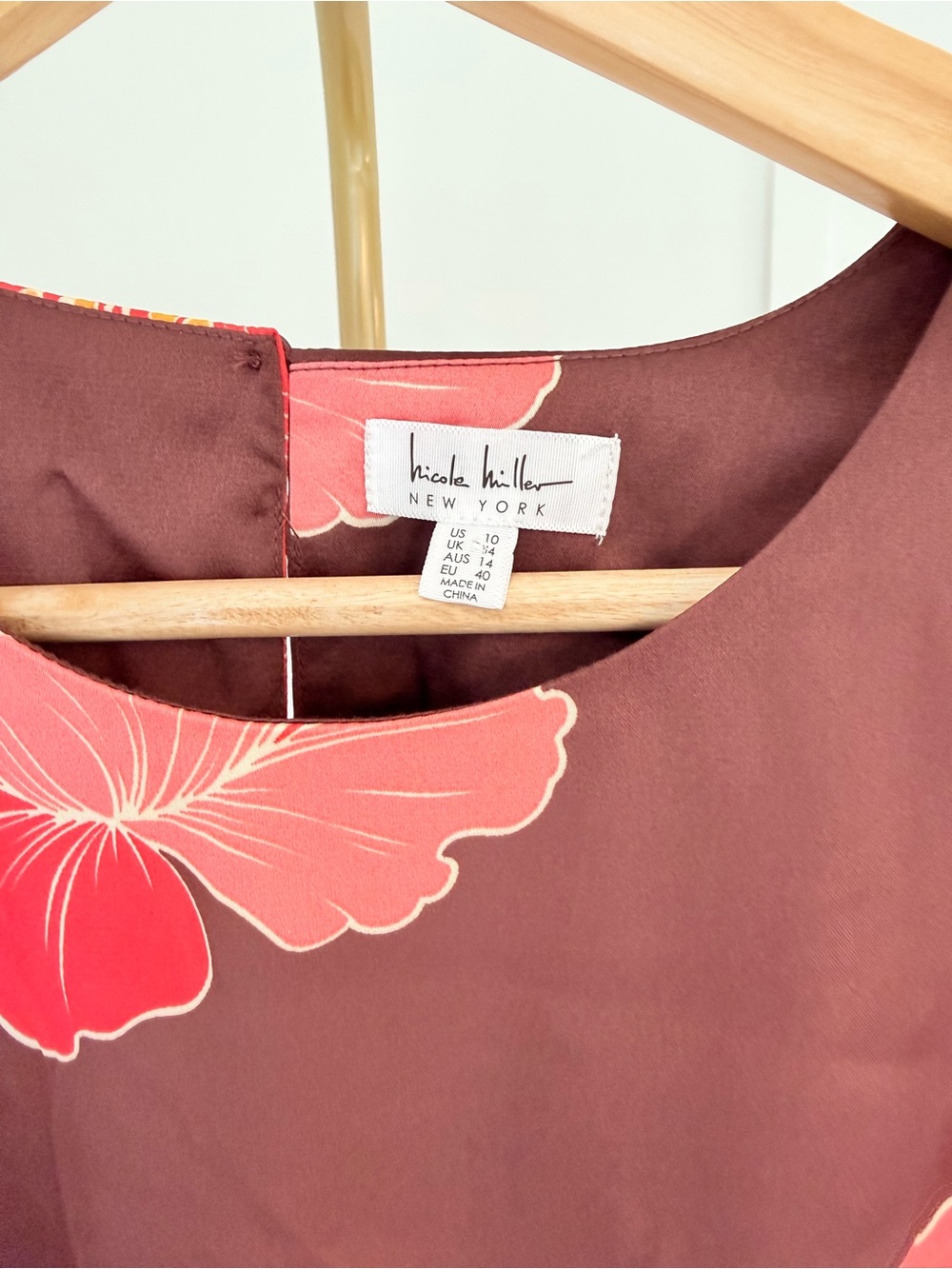 Nicole Miller Brown Midi Dress with Pink Floral Print - Picture 5 of 8